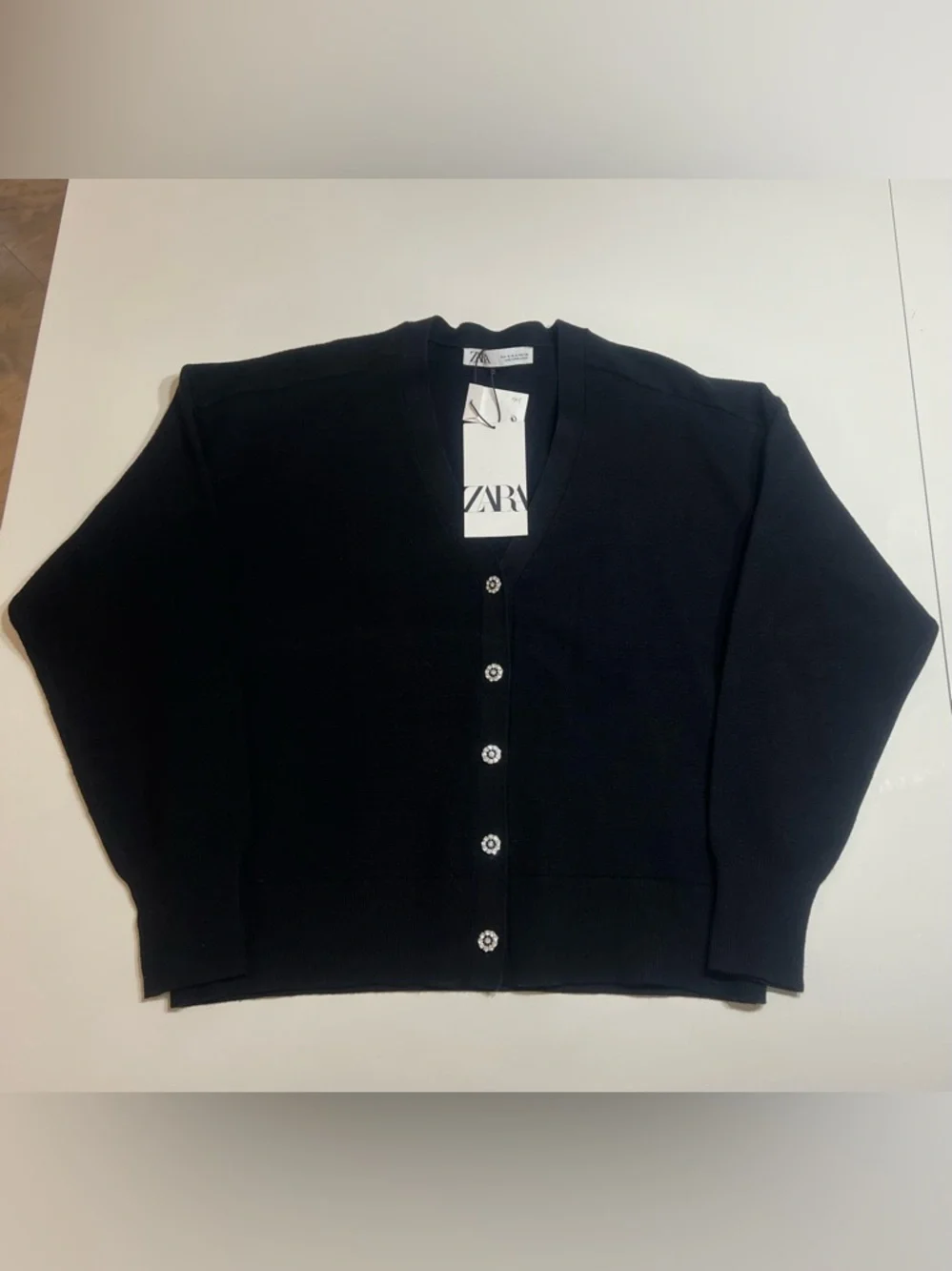 ZARA Black V-Neck Cardigan with Decorative Buttons - Picture 6 of 16